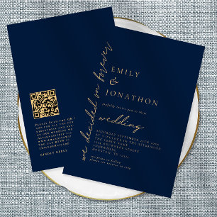 Invitación Decidió por Forever QR Code Navy Gold Boda