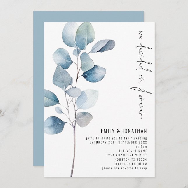 Invitación Decidió sobre el Boda de código QR de Eucalyptus p (Anverso / Reverso)