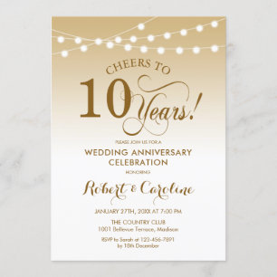 Invitación Décimo aniversario Boda - Blanco Oro