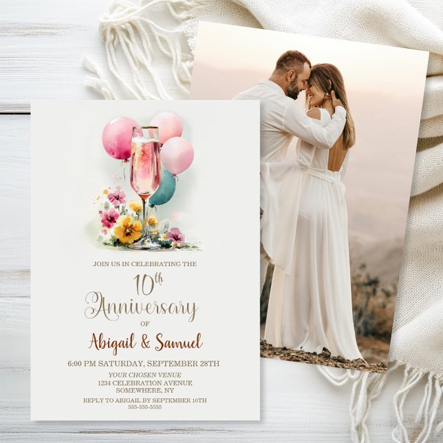 Invitación Décimo aniversario Boda de la copa de champán rosa (Subido por el creador)