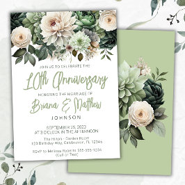 Invitación Décimo Aniversario Boda de la Floral Verde Sage