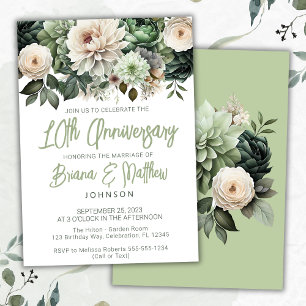 Invitación Décimo Aniversario Boda de la Floral Verde Sage