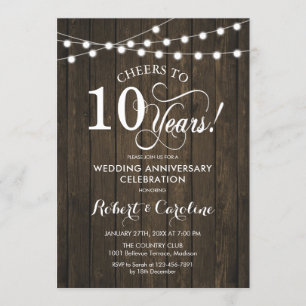 Invitación Décimo aniversario Boda - Madera Rustica