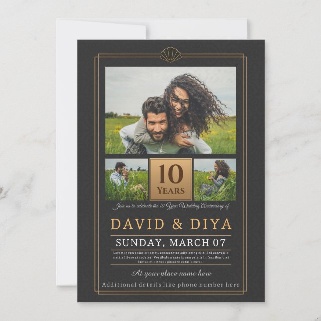 Invitación Décimo aniversario Boda personalizado (Anverso)