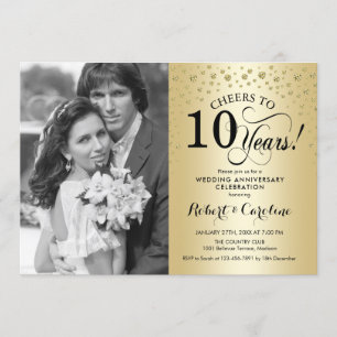 Invitación Décimo Aniversario de Boda en Oro con Foto