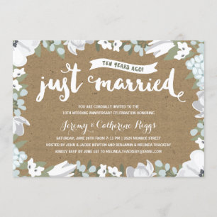 Invitación Décimo aniversario de Boda floral rústica