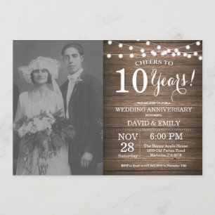 Invitación Décimo Aniversario de Boda Madera Rústica