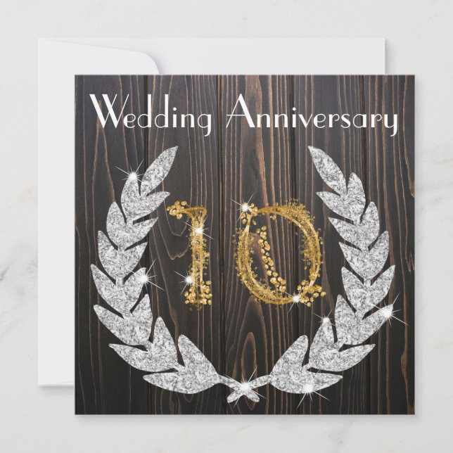 Invitación Décimo aniversario de bodas Diamond Laurel & Gold (Anverso)