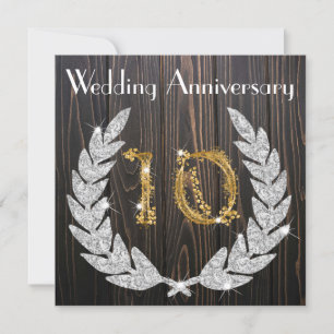 Invitación Décimo aniversario de bodas Diamond Laurel & Gold