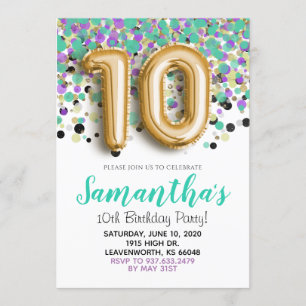 Invitación Décimo cumpleaños - Confetti de oro