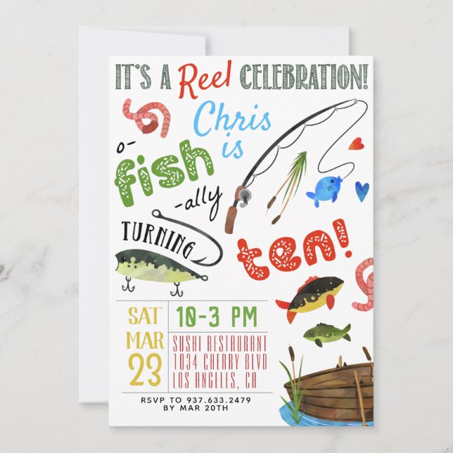 Invitación Décimo cumpleaños de pesca (Anverso)