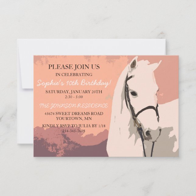 Invitación Décimo cumpleaños del patrón del caballo Pony Blan (Anverso)