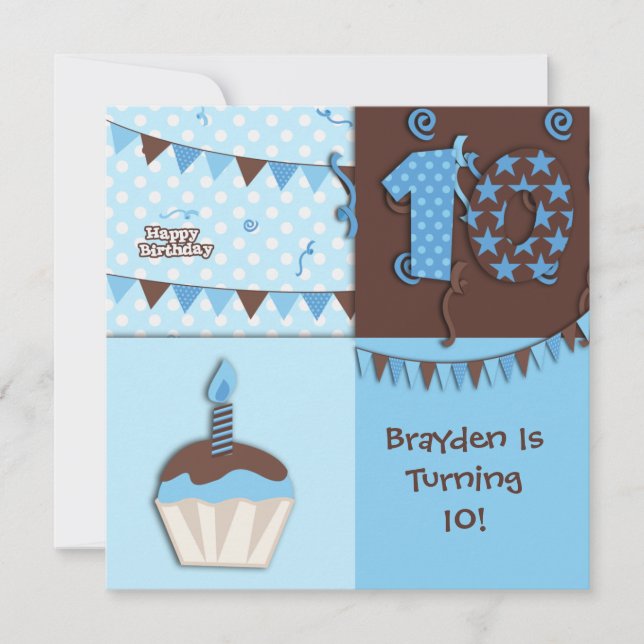 Invitación Décimo cumpleaños: Niño:Invitación (Anverso)