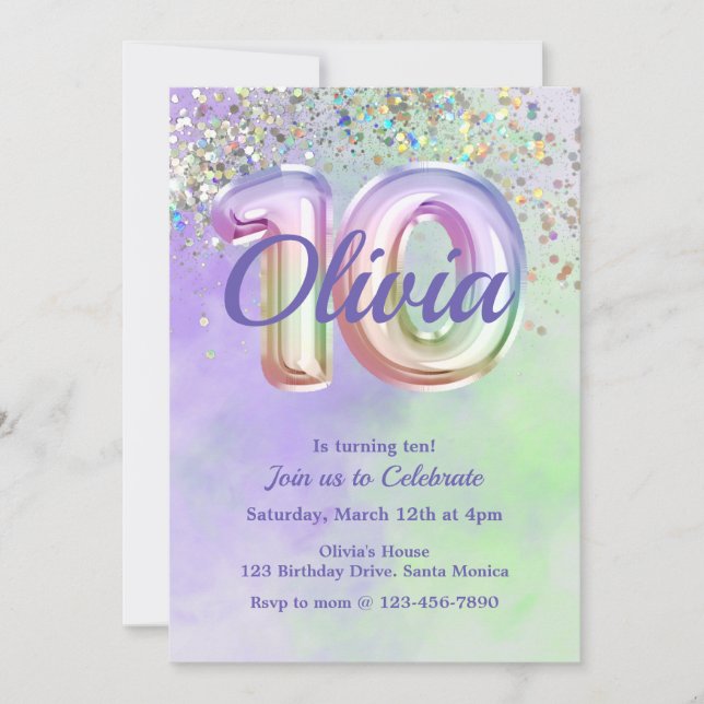 Invitación Décimo cumpleaños, tinte de empate, diez, invitaci (Anverso)