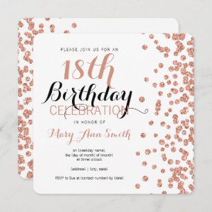Invitación décimo octavo Falso confeti subió cumpleaños del
