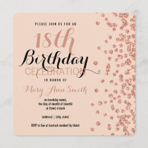Invitación décimo octavo Falso confeti subió cumpleaños del