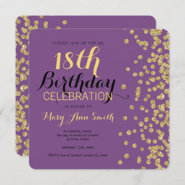 Invitación décimo octavo Púrpura del confeti del purpurina