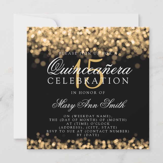 Invitación Décimo quintas luces del oro de la fiesta de (Anverso)