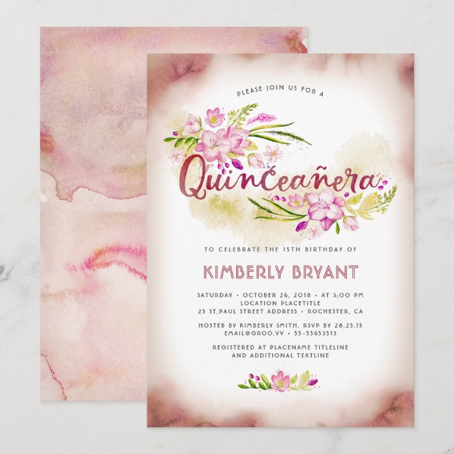 Invitación Décimo quinto rosa de la fiesta de cumpleaños de (Anverso / Reverso)