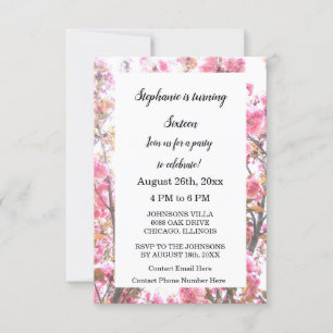 Invitación Decimosexto cumpleaños Floral de cerezo rosa