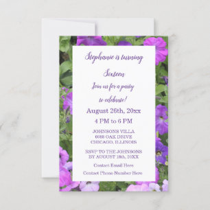 Invitación Decimosexto cumpleaños Floral Púrpura Púrpura Petu