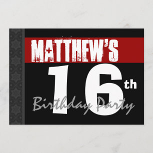 Invitación décimosexto El blanco negro rojo moderno del