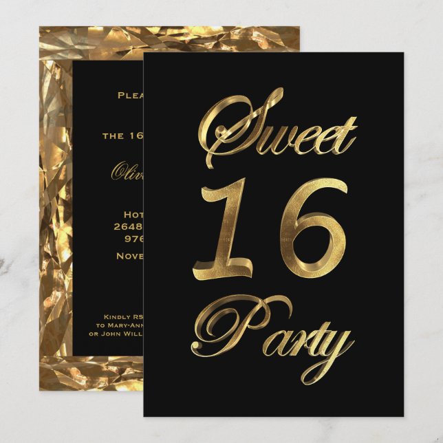 Invitación Décimosexto negro y oro del aniversario del (Anverso / Reverso)