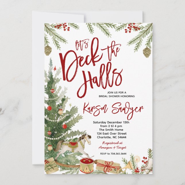 Invitación Deck Halls Navidades Bridal Shower (Anverso)