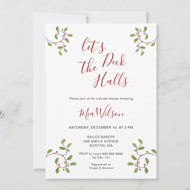 Invitación Deck Halls Navidades Ducha de novia (Anverso)