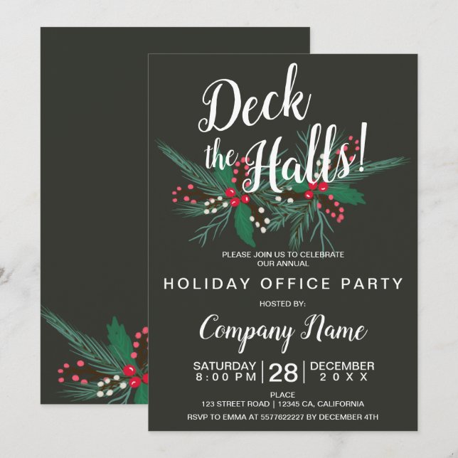 Invitación Deck los pasillos Navidades corporativos mistletoe (Anverso / Reverso)