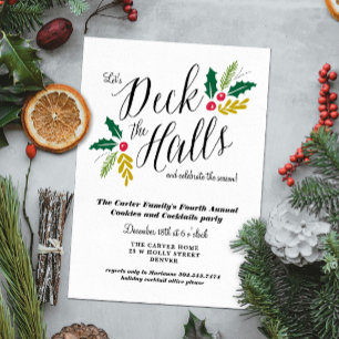 Invitación Deck the Halls Navidad Party Invitation
