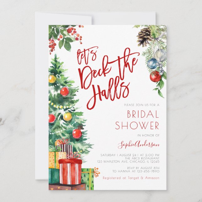 Invitación Deck the halls Navidades Bridal Shower (Anverso)
