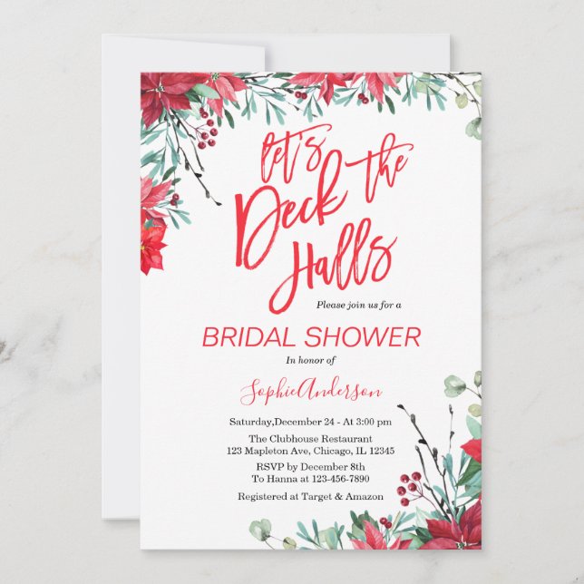 Invitación Deck The Halls Navidades de Poinsettia Bridal Show (Anverso)