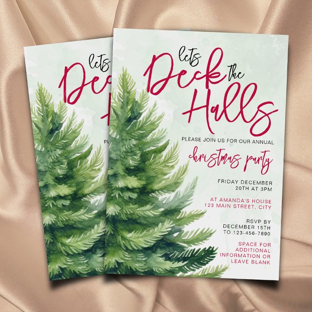 Invitación Deck the Halls Navidades Fiesta acuarela (Subido por el creador)