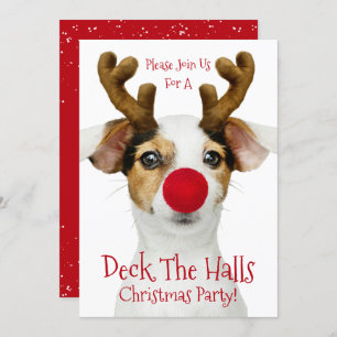 Invitación Deck The Halls - Perro gracioso - Fiesta Navidades