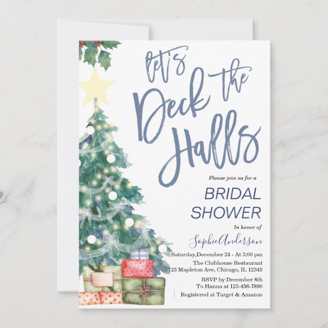 Invitación Deck the Halls Winter Navidades Bridal Shower (Anverso)