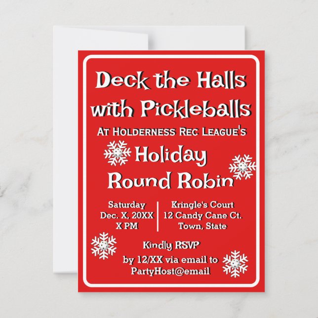 Invitación Deck the Halls with Pickleballs Christmas Party (Reverso)