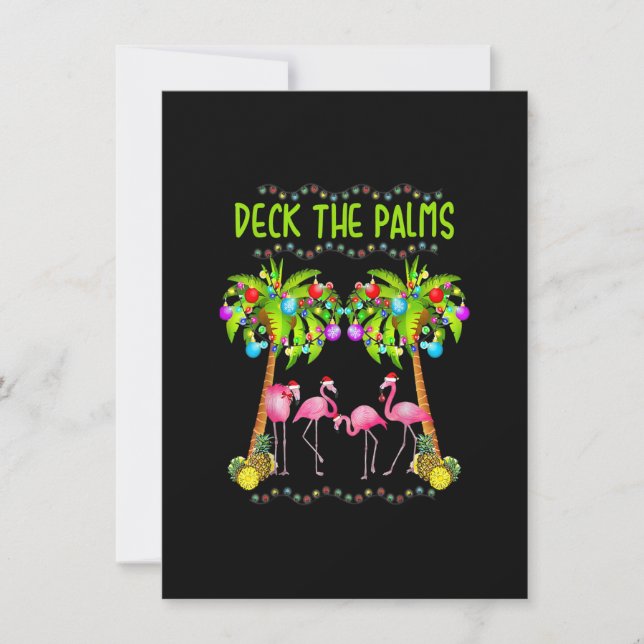 Invitación Deck The Palms Merry Flamingo Navidades Tee Funny (Anverso)