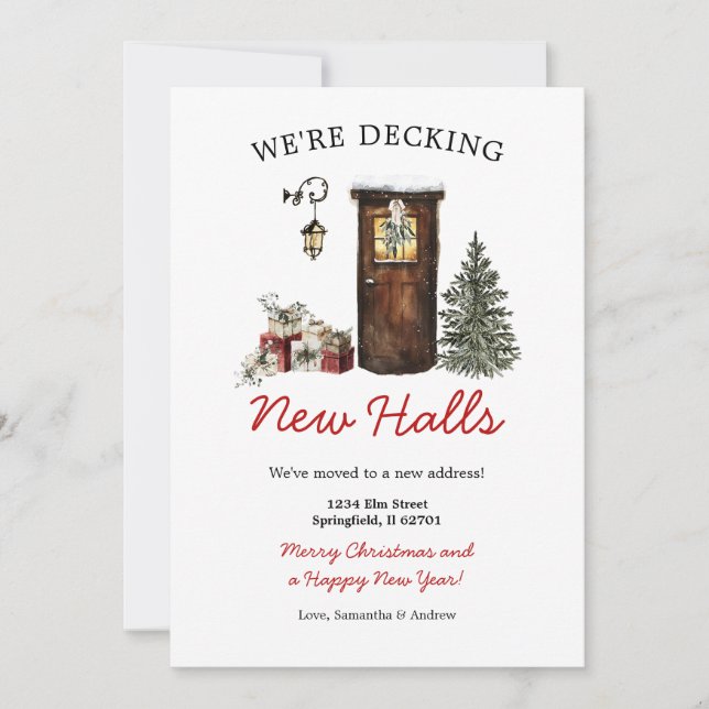 Invitación Decking New Halls Christmas New Home Announcement (Anverso)