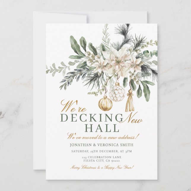 Invitación Decking New Halls Holiday Christmas Housewarming (Anverso)