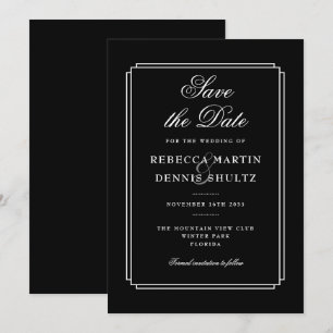 Invitación Deco clásico   Blanco y negro Guardar la fecha