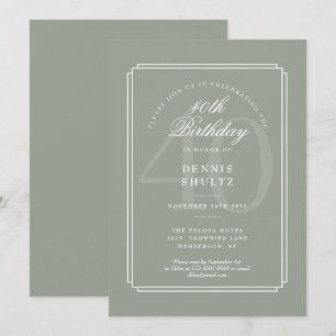 Invitación Deco Clásico   Cumpleaños 40 Sage y Blanco
