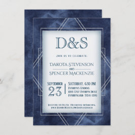 Invitación Deco de arte azul geométrico | Boda de monograma m