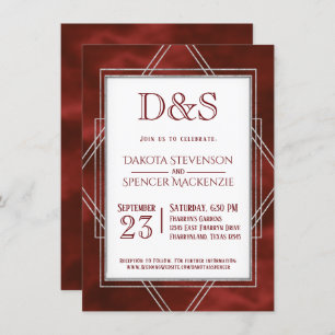 Invitación Deco de arte rojo geométrico Boda de monograma m