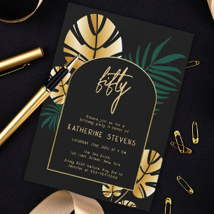 Invitación Deco Jungla Tropical Gold Boho Frame 50 cumpleaños