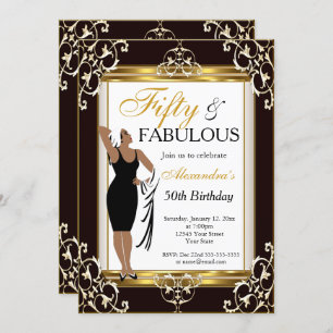 Invitación Deco Lady Gold Black 50 Fabulosa foto de cumpleaño