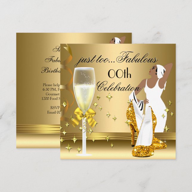Invitación Deco Lady Gold demasiado fabuloso cumpleaños (Anverso / Reverso)