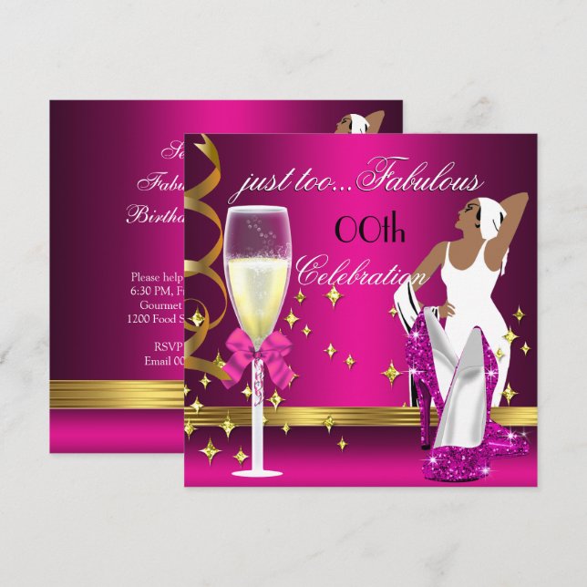 Invitación Deco Lady Oro rosa demasiado fabuloso cumpleaños (Anverso / Reverso)