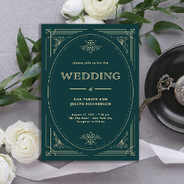 Invitación Deco moderno | Boda de Esmeralda Green y Champagne