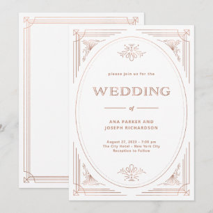 Invitación Deco moderno   Boda de oro y blanco falso Rosa